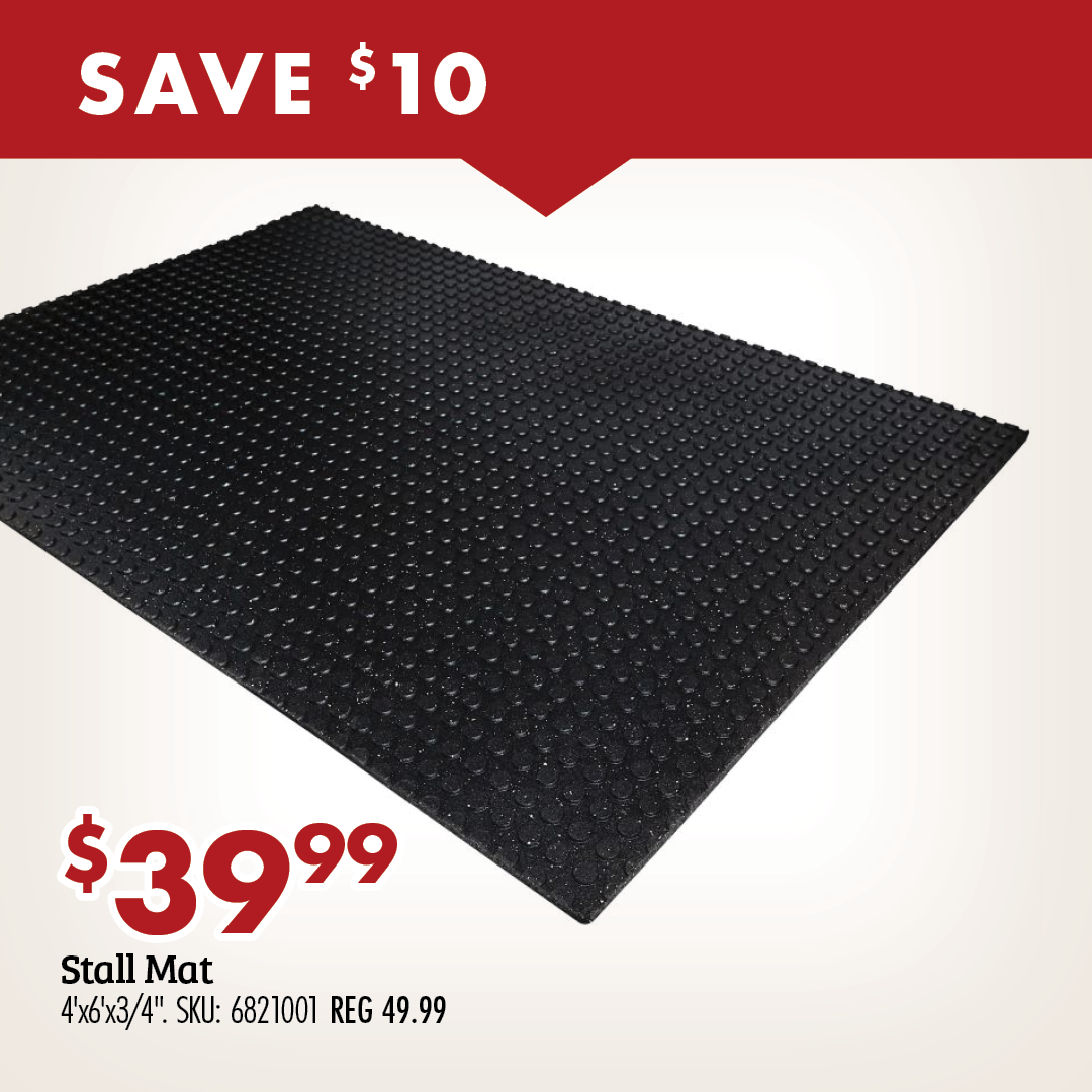 SAVE $10 $39.99 Stall Mat 4'X6'X3/4". SKU 6821001 REG 49.99
