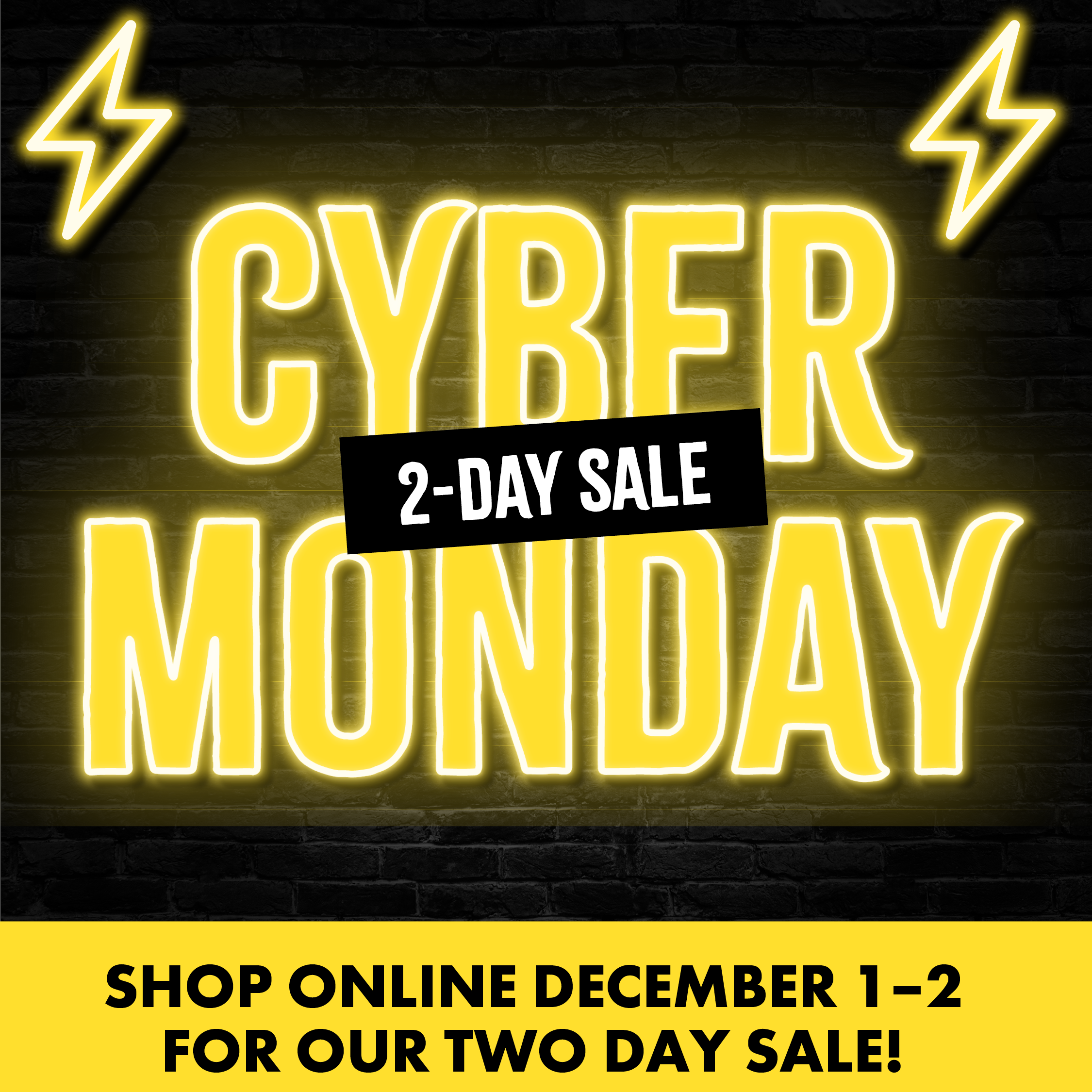 CYBER MONDAY 2-DAY SALE SHOP ONLINE DECEMBER 1-2 FOR OUR TWO DAY SALE