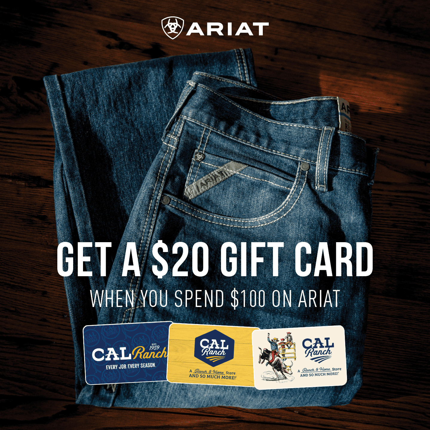 ARIAT GET A $20 GIFT CARD WHEN YOU SPEND $100 ON ARIAT
