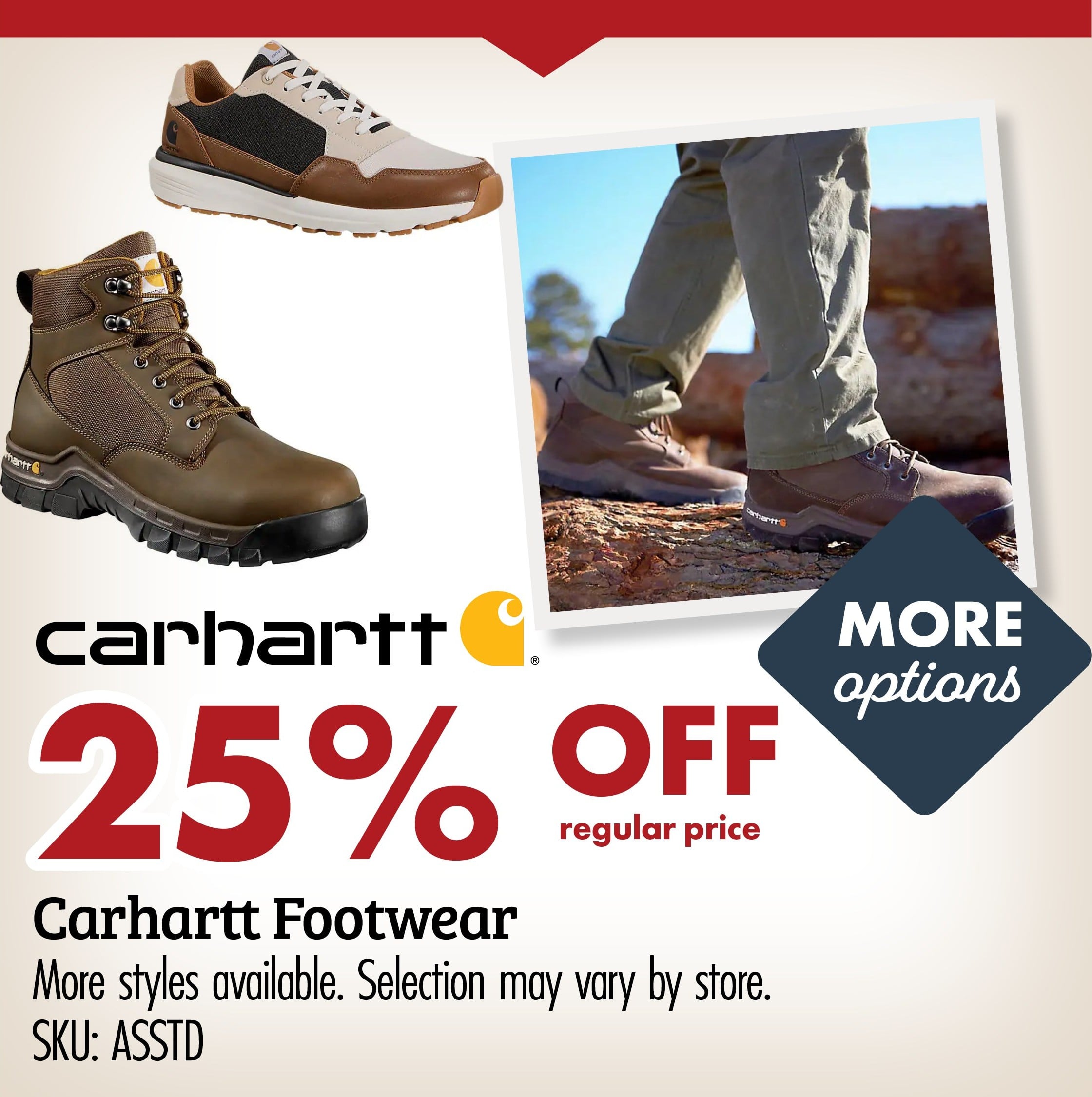 25% OFF regular price Carhartt Footwear More styles available. Selection may vary by store. SKU: ASSTD
