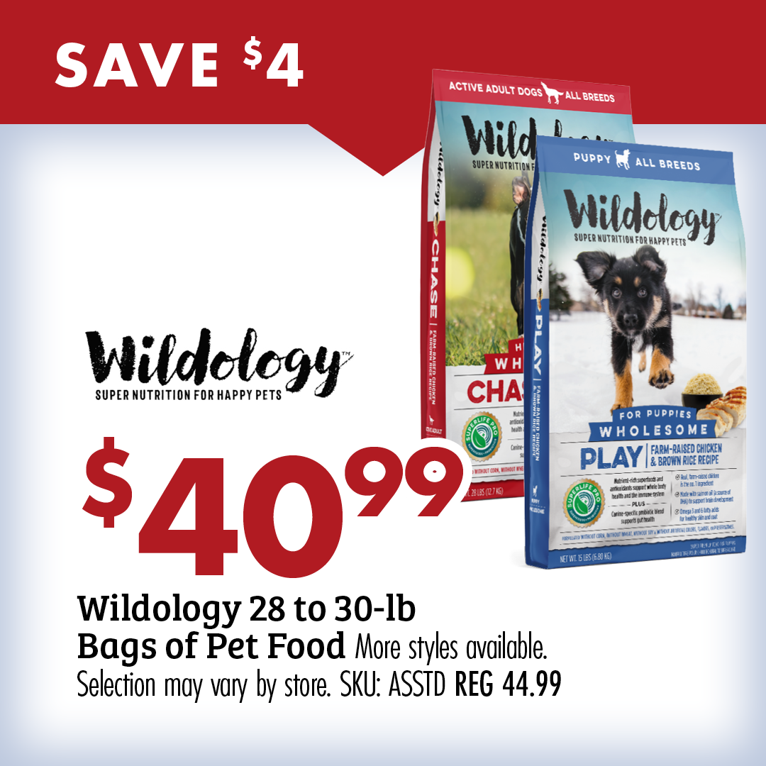 SAVE $4 $40.99 Wordology 28 to 30-lb Bags of Pet Food more styles available. Selection may vary by store. SKU: ASSTD REG 44.99