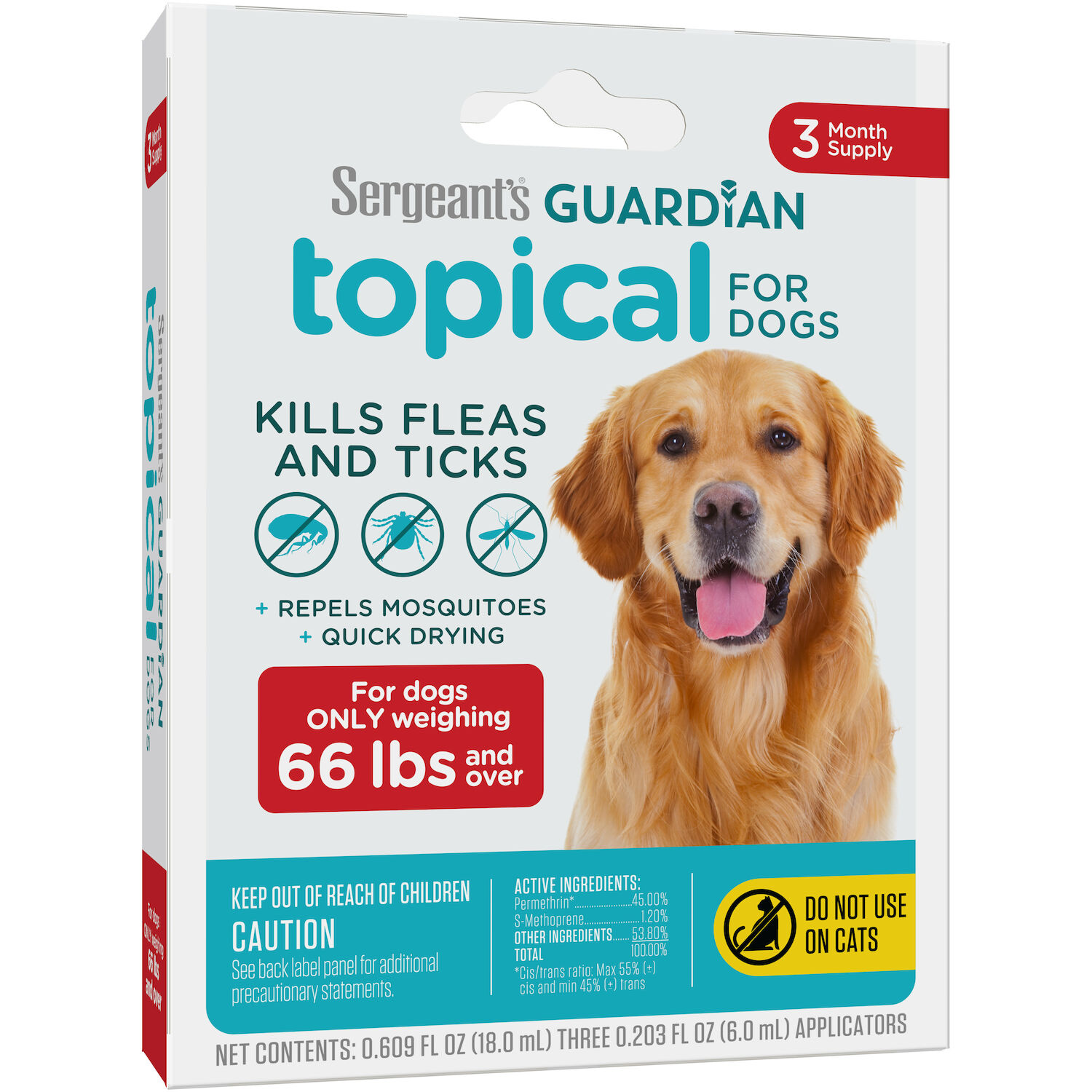 Guardian Flea & Tick Topical Treatment for Dogs 66-Lbs & Up, 3-Ct