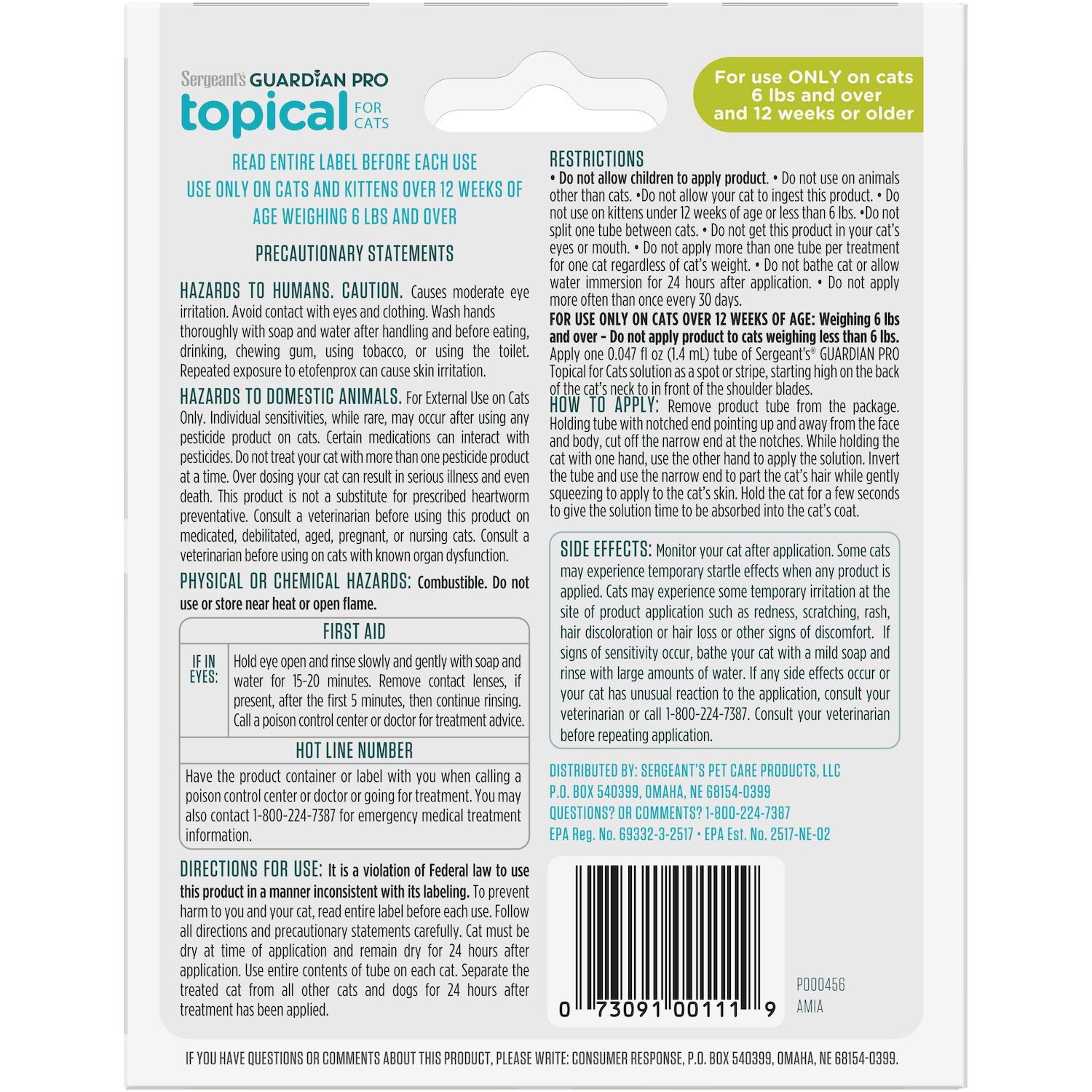 Guardian Pro Flea & Tick Topical Treatment for Cats 6-lbs & Up, 3-Ct
