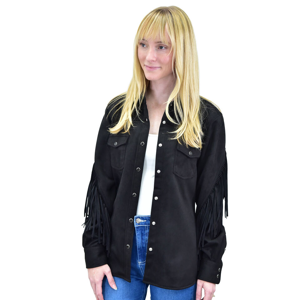 Cowboy Hardware Women's Faux Suede Arm Fringe Jacket