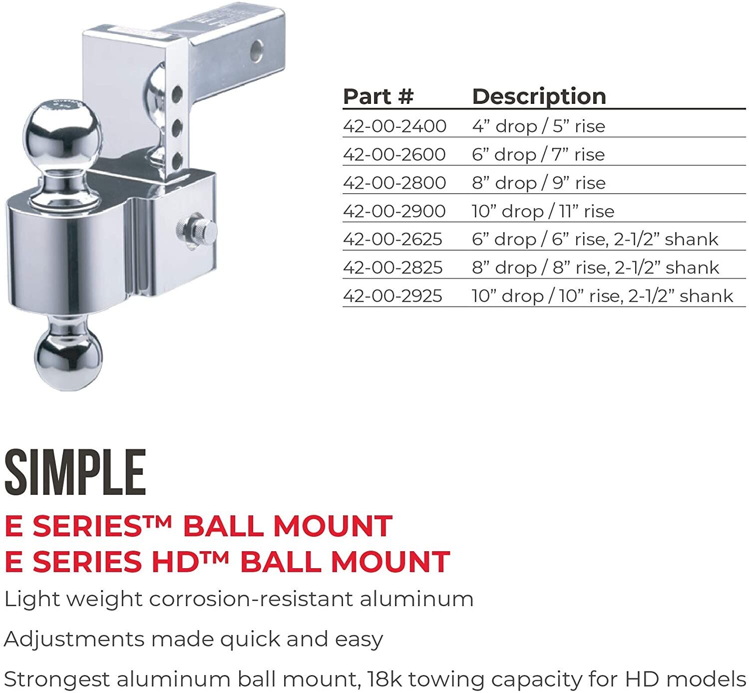 FLASH™ E Series 2.5-In Shank Ball Mount with 6-In Drop 
