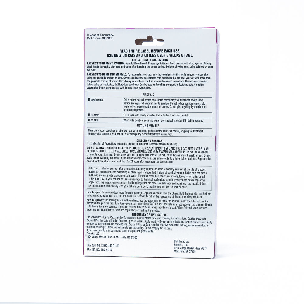 ZoGuard Plus Flea & Tick Topical Treatment for Cats 1.5-lbs & Up, 3 Pack