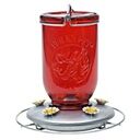 Red Mason Jar Glass Hummingbird Feeder, 32-Oz Nectar Capacity