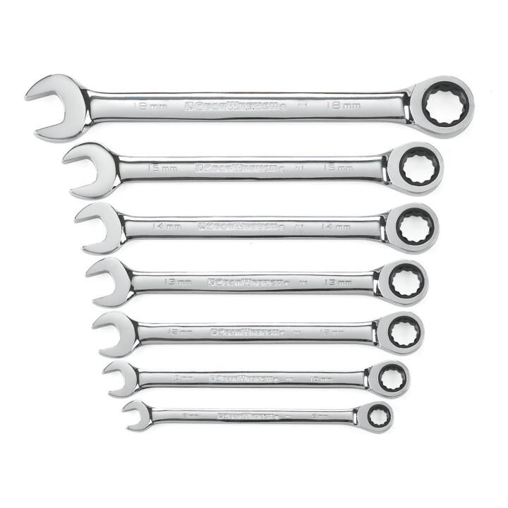 72-Tooth 12 Point Ratcheting Combination Metric Wrench Set, 7-Pc