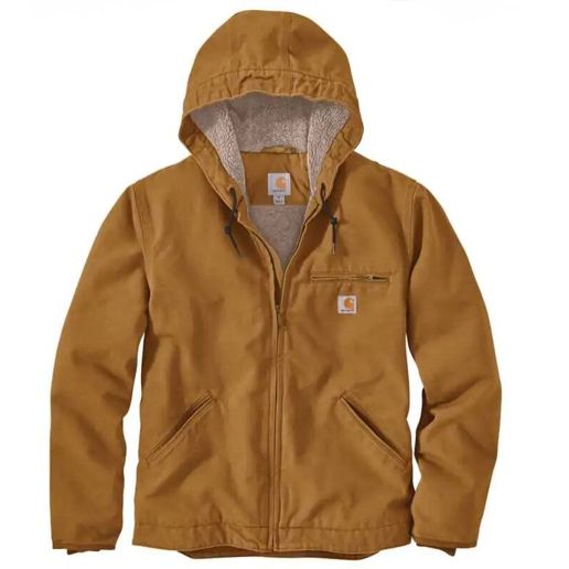 Men's Relaxed Fit Washed Duck Sherpa-Lined Jacket in Brown