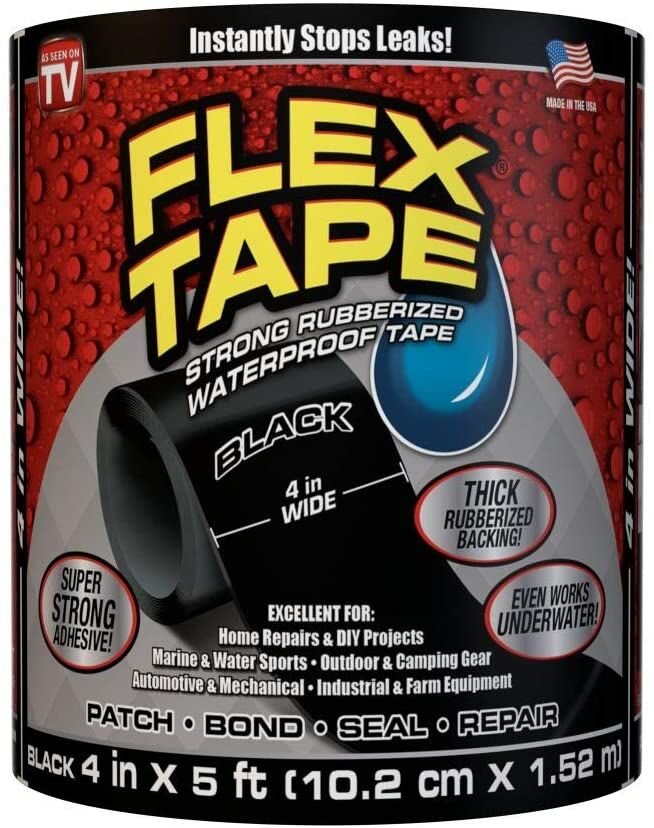 Flex Tape Rubberized Waterproof Tape, 4-In x 5-Ft Roll in Black