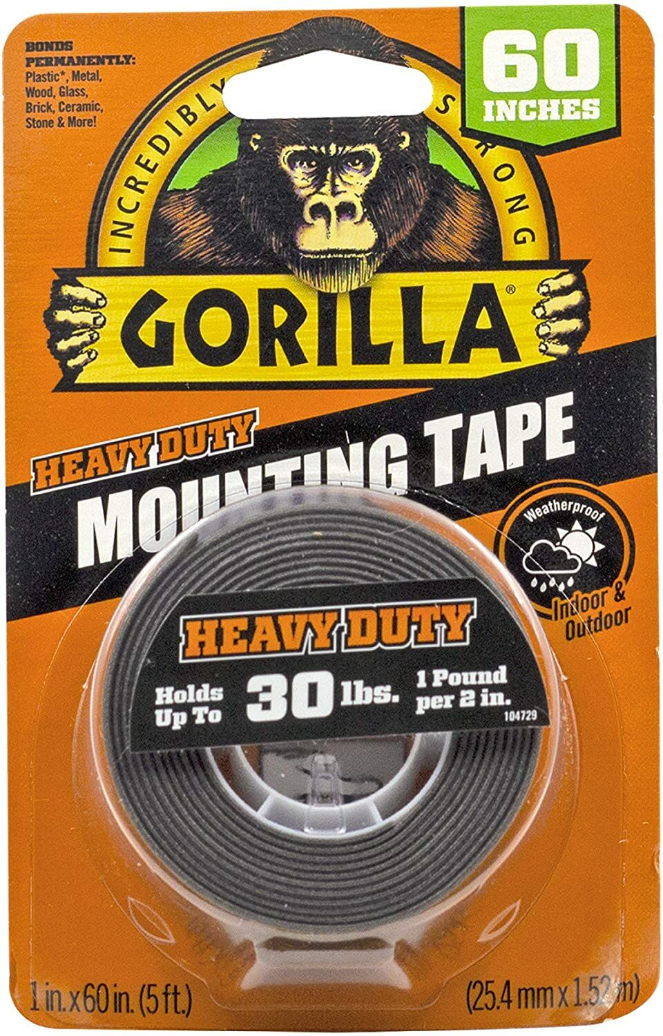 Heavy Duty Mounting Tape in Black, 1-In x 60-In Roll