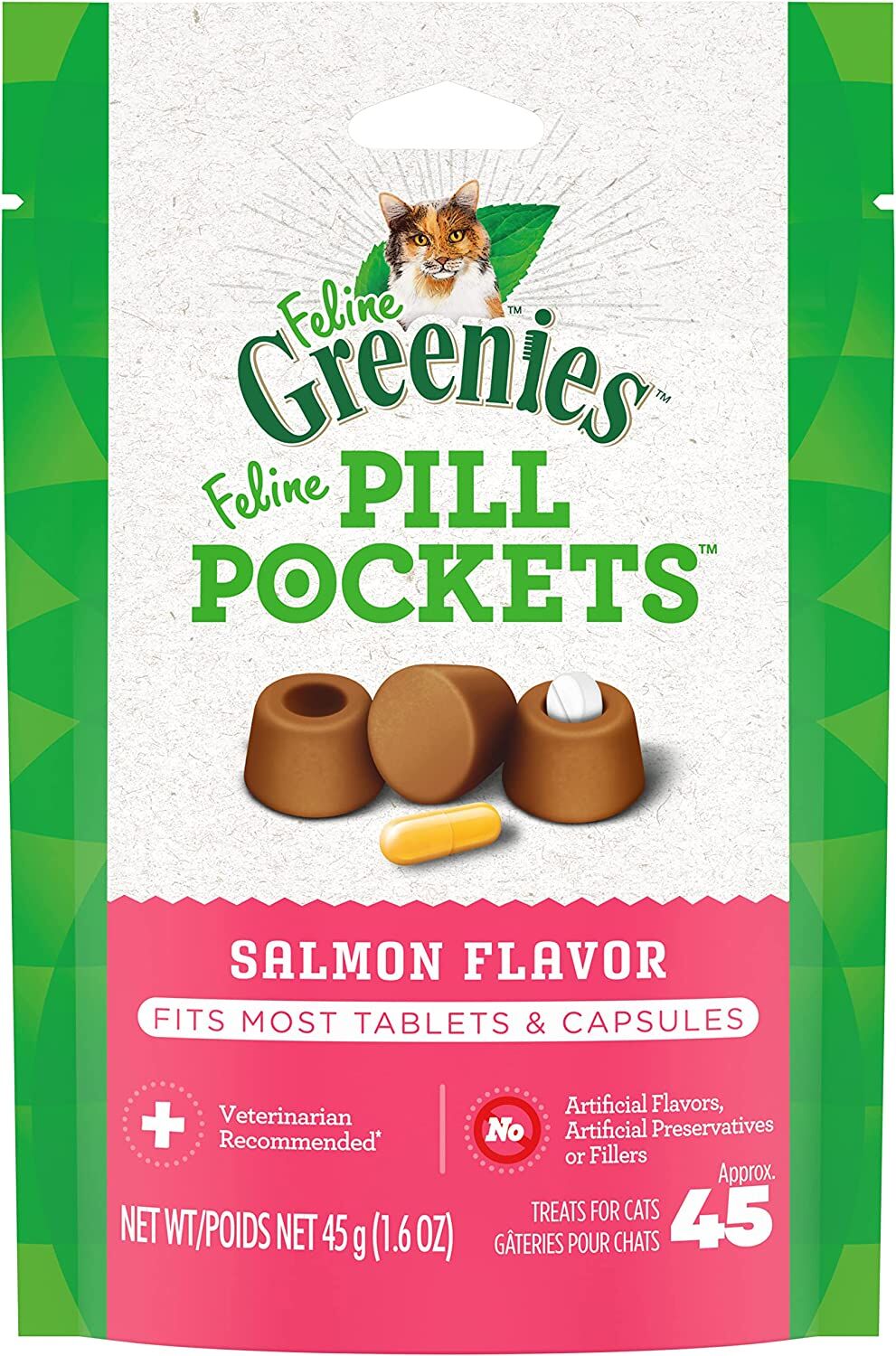 Feline Greenies™ Pill Pockets™, Salmon Flavor for Tablets and Capsules, 45-Ct