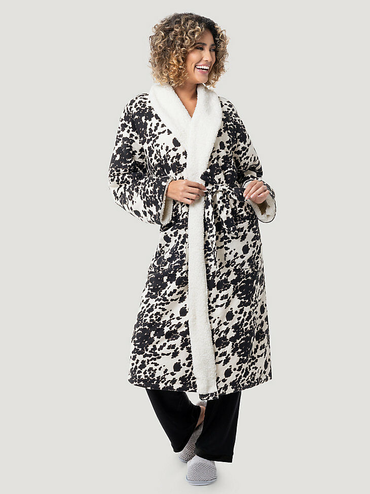 Flannel Sherpa Robe in Cow Print