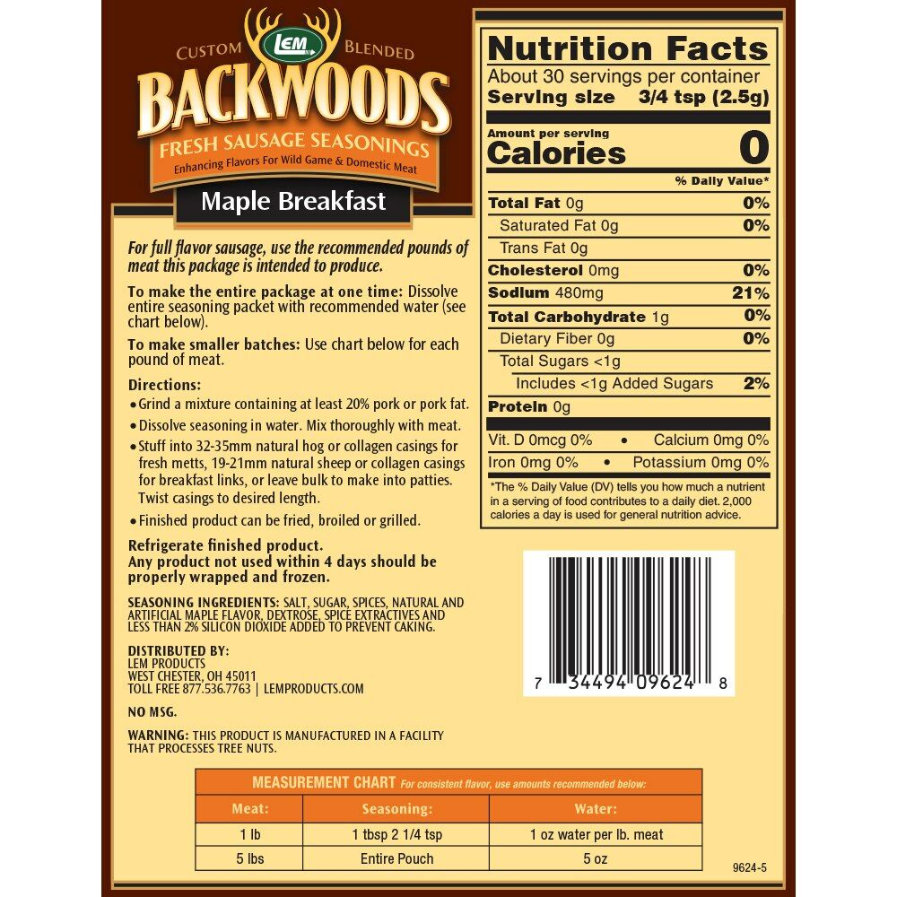 Backwoods Maple Breakfast Fresh Sausage Seasoning, 2.7-Oz