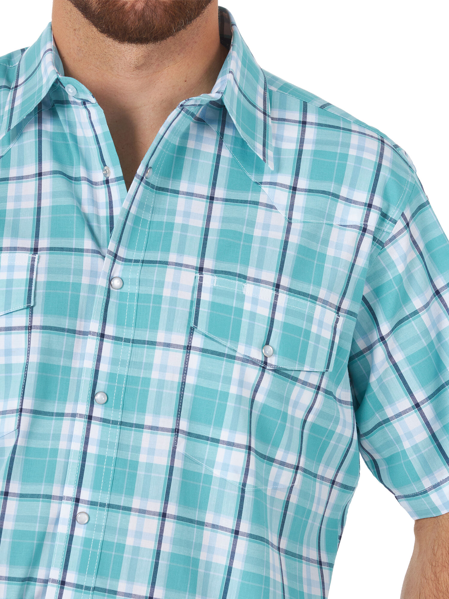 Wrangler Men's Wrinkle Resist Short Sleeve Western Snap Plaid Shirt