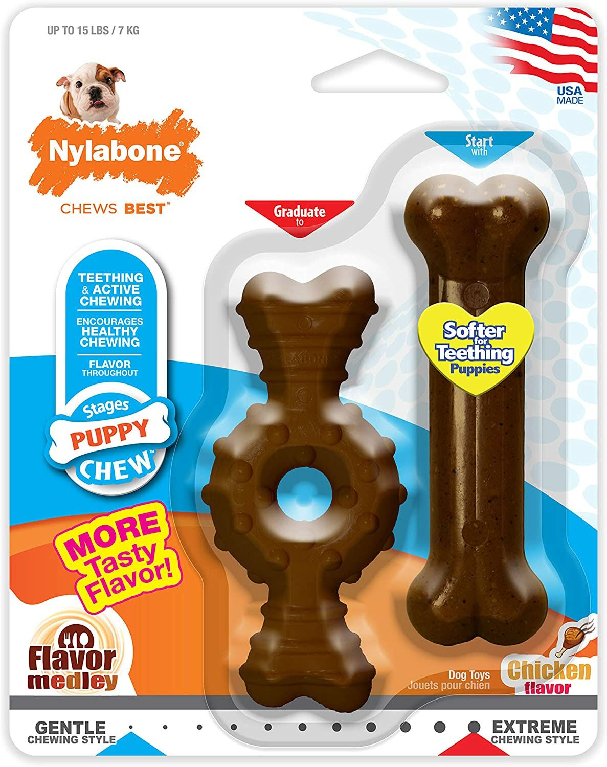 Nylabone Just For Puppies Flavor Medley Flexible Puppy Toys, 2-Pk, Extra Small