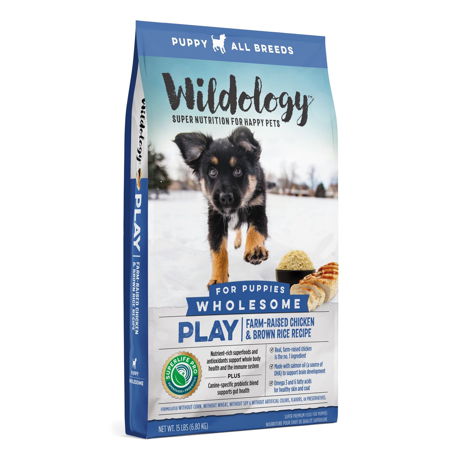 Wildology PLAY Puppy Farm-Raised Chicken & Brown Rice Recipe Dog Food, 15-Lb