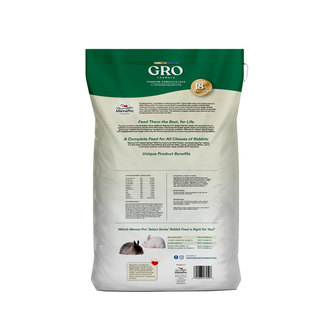 Manna Pro Select Series Gro Formula Rabbit Feed, 50-Lb