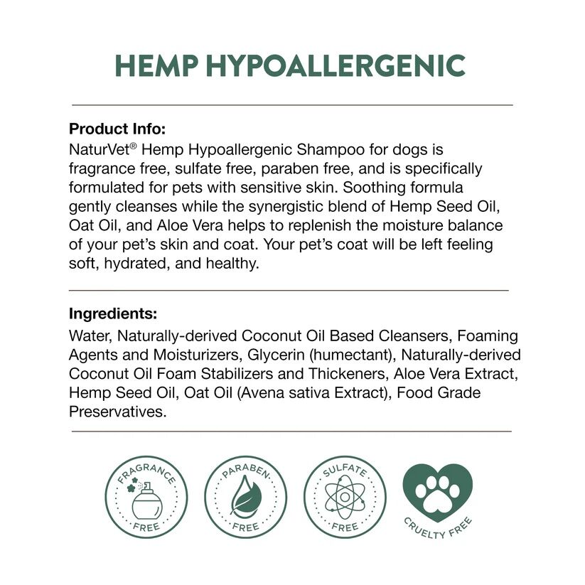 NaturVet Hemp Hypoallergenic Shampoo, 16-Oz