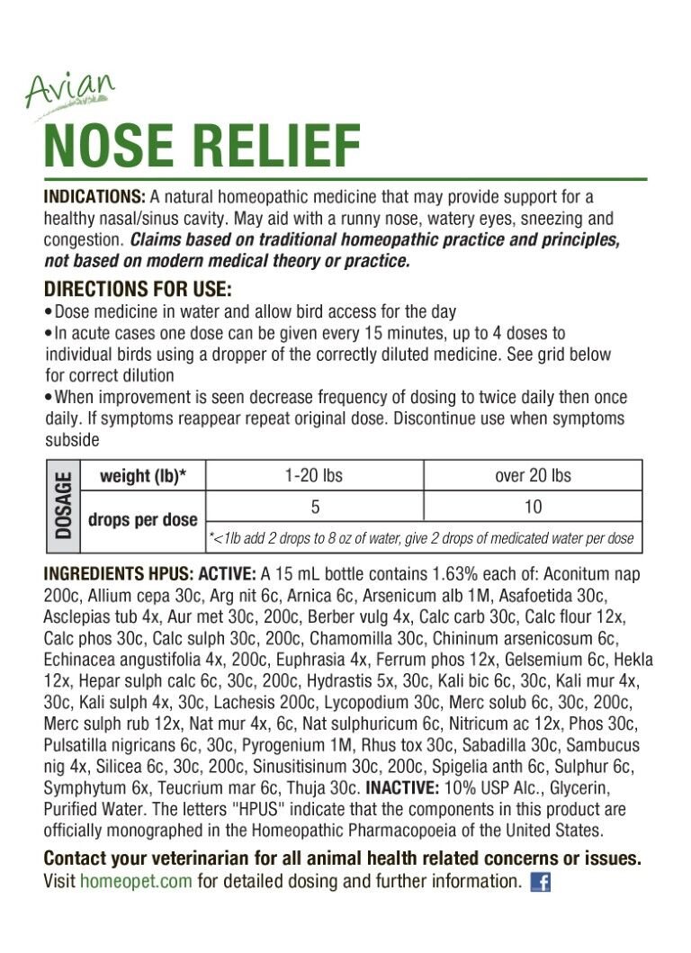 HomeoPet Avian Nose Relief, 15-mL