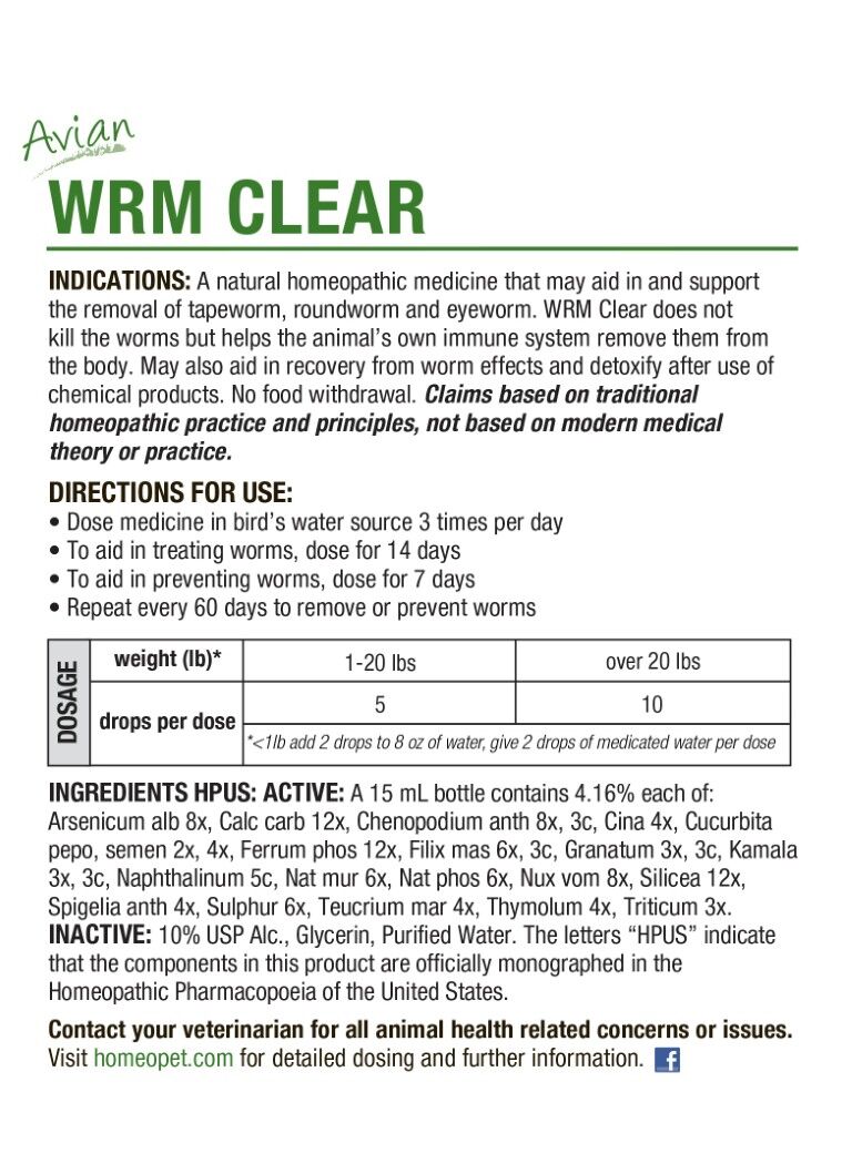 HomeoVet Avian WRM Clear Worm Treatment, 15-ml