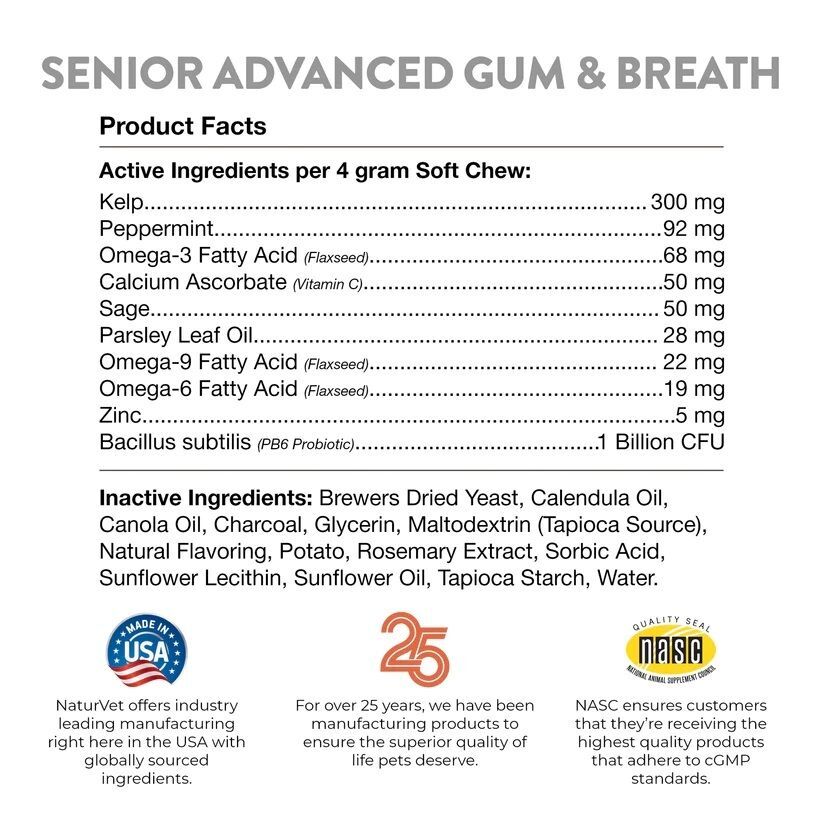 NaturVet Senior Advanced Gum and Breath Soft Chews, 45-Ct