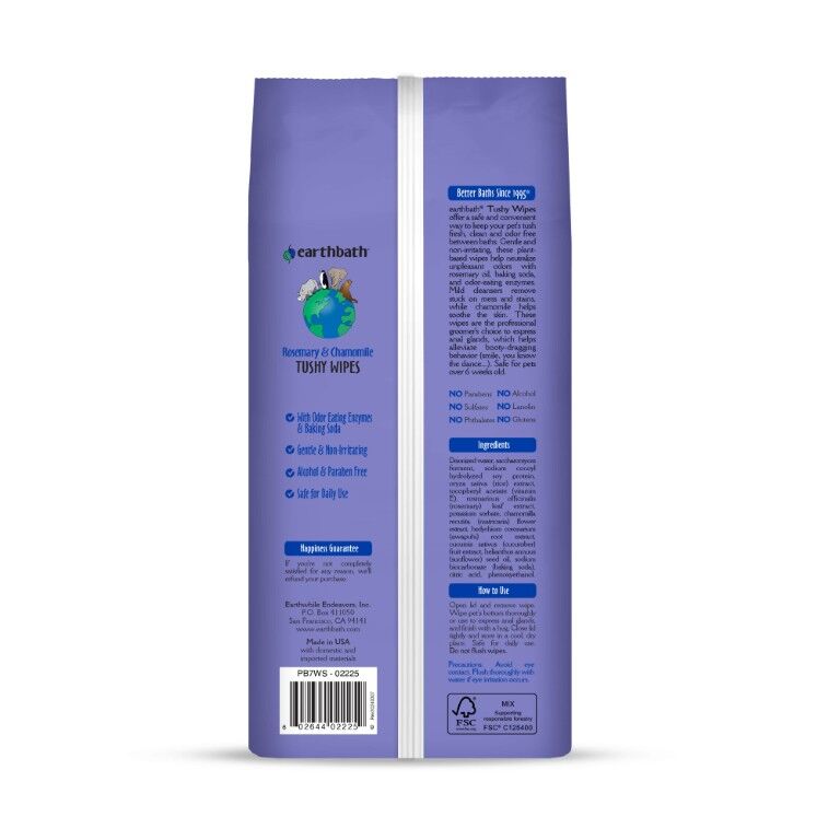 Earthbath Tushy Wipes, 100-Ct