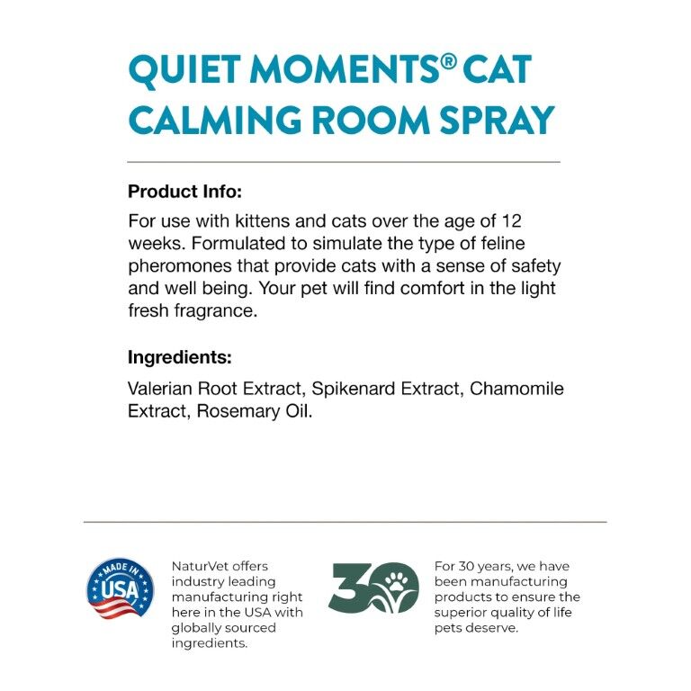 NaturVet Quiet Moments Cat Calming Room Spray, 8-Oz