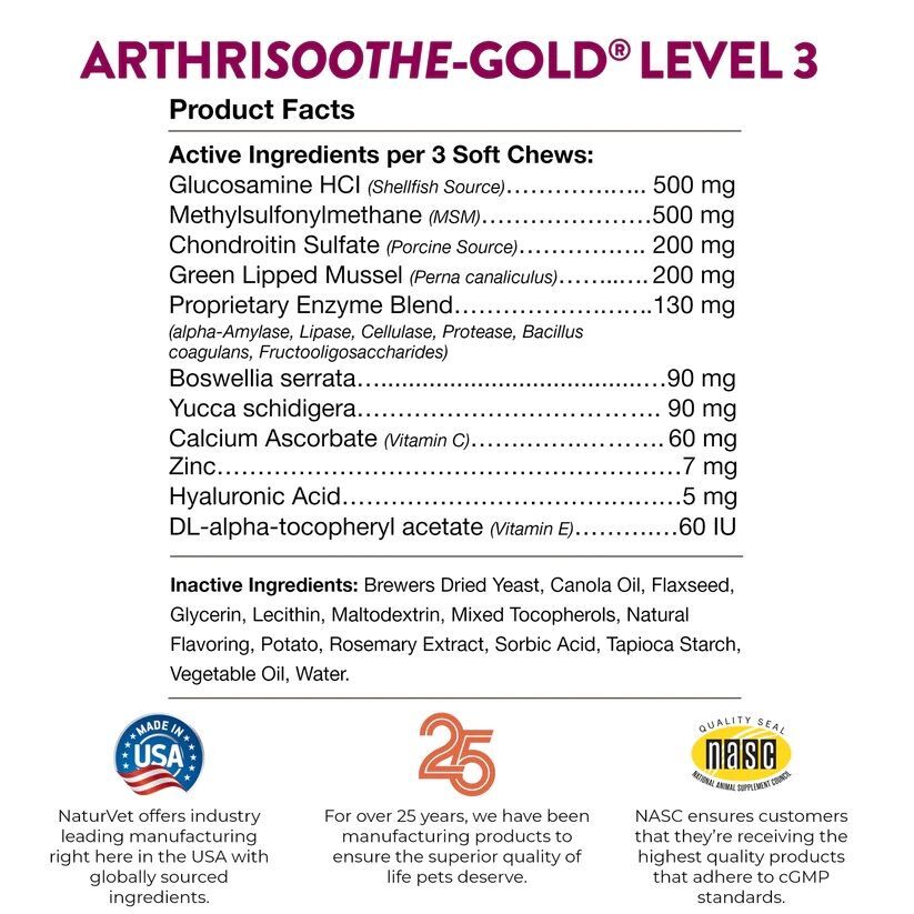 NaturVet ArthriSoothe-Gold Advanced Joint Care Soft Chews, 70-Ct