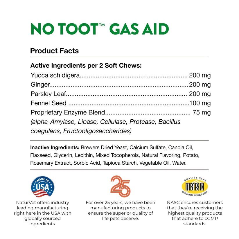 NaturVet No Toot Gas Aid Soft Chews, 70-Ct