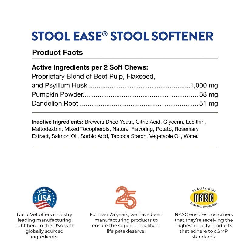 NaturVet Stool Ease Soft Chews, 40-Ct