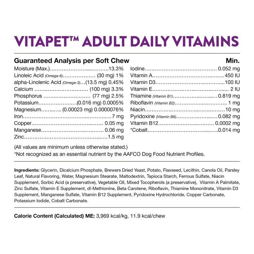 NaturVet VitaPet Adult Daily Vitamins Soft Chews, 60-Ct