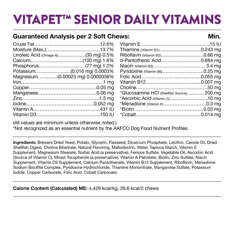 NaturVet VitaPet Senior Daily Vitamins Soft Chews, 60-Ct