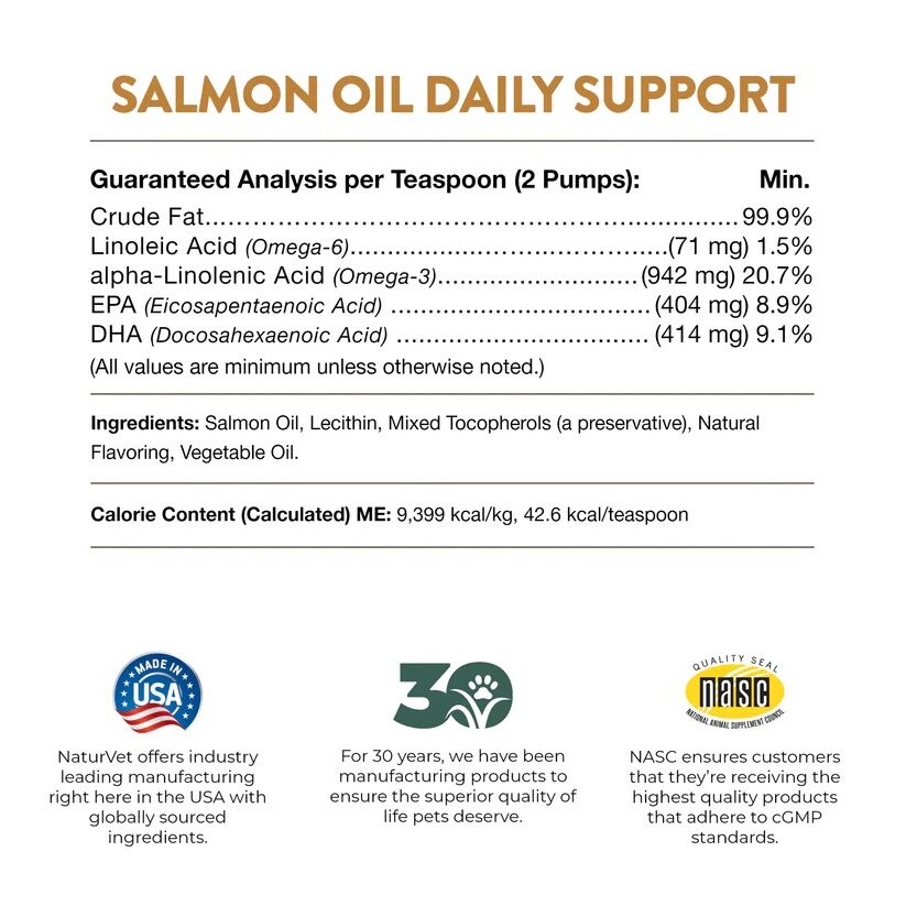 NaturVet Salmon Oil For Dogs & Cats, 8.75-Oz