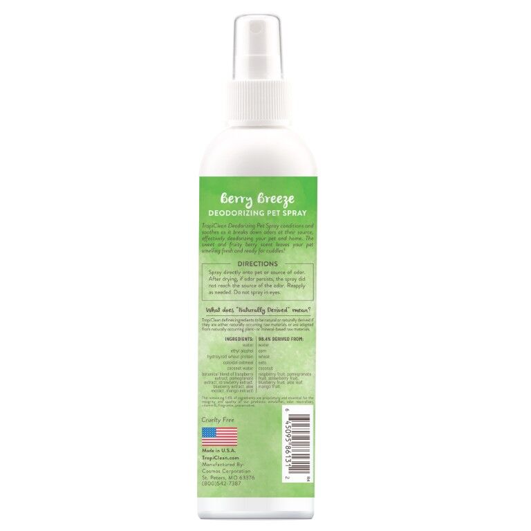 TropiClean Berry Breeze Deodorizing Spray for Pets, 8-Oz