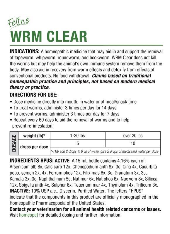 HomeoPet Feline WRM Clear, 15-mL