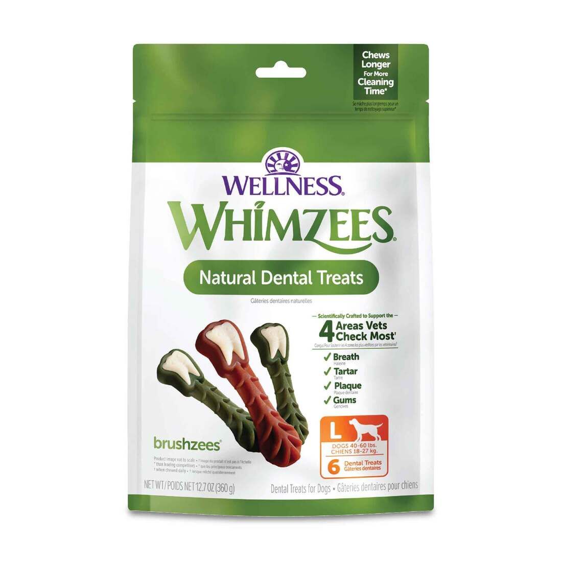 Whimzees Brushzees Large Dog Dental Treats, 6 pk.