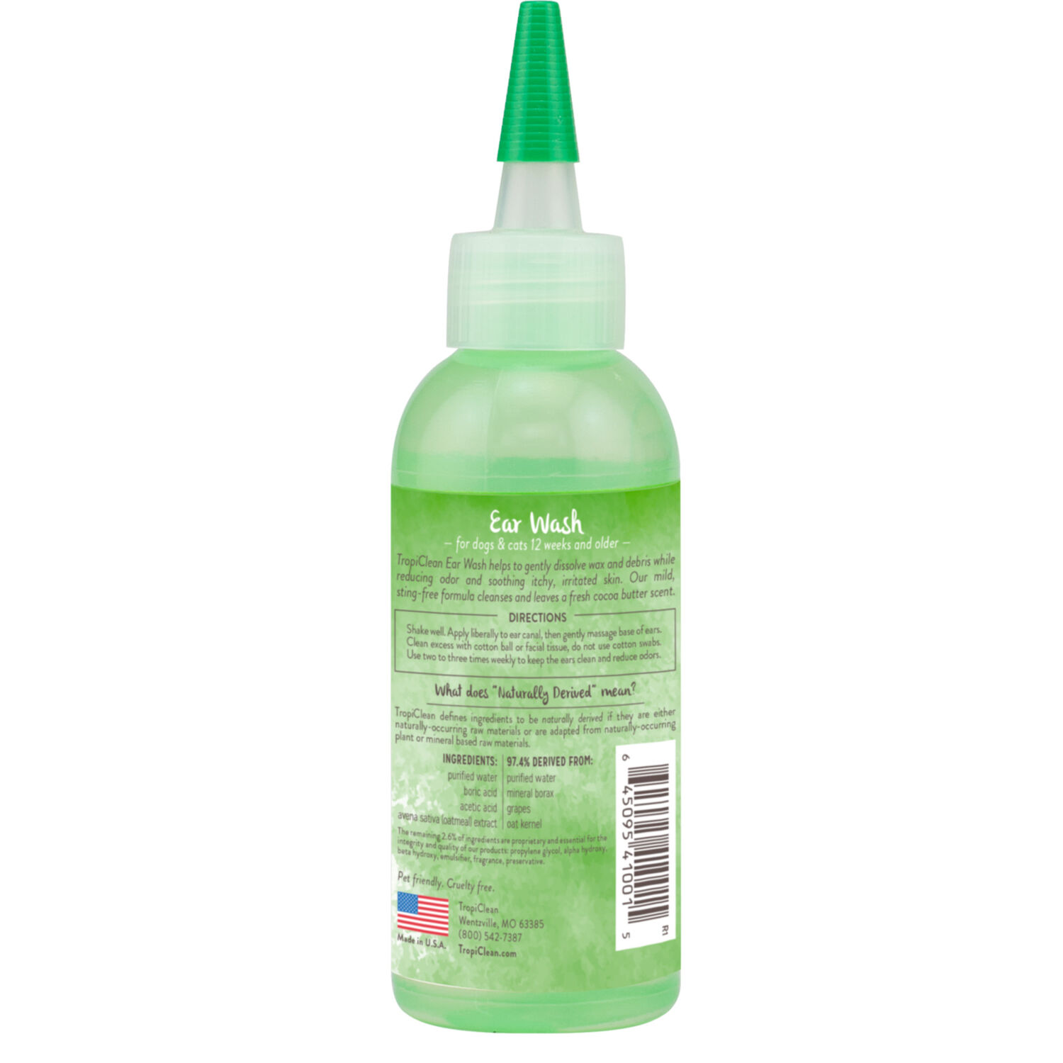 TropiClean Alcohol Free Ear Wash for Pets, 4-Oz