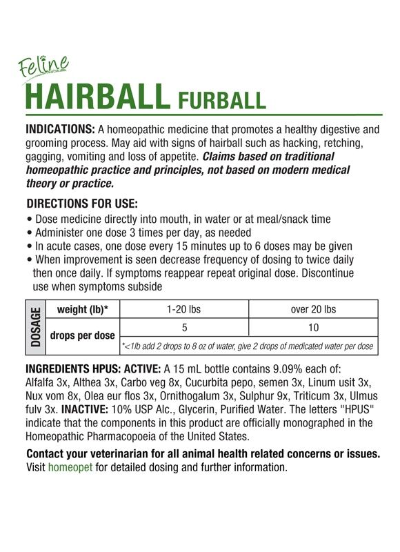HomeoPet Feline Hairball Furball, 15-mL