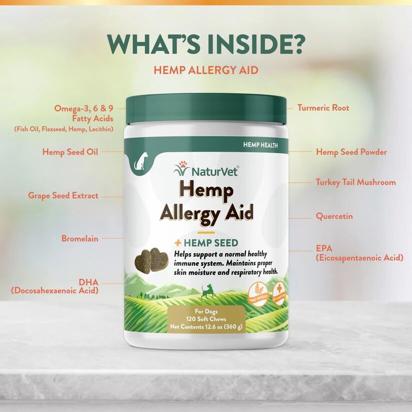 NaturVet Hemp Allergy Aid Soft Chews, 120-Ct