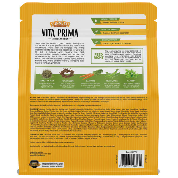 Sunseed Vita Prima Daily Adult Rabbit Food, 4-Lb