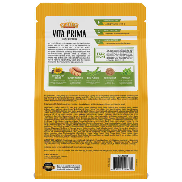 Sunseed Vita Prima Hamster & Gerbil Food, 2-Lb