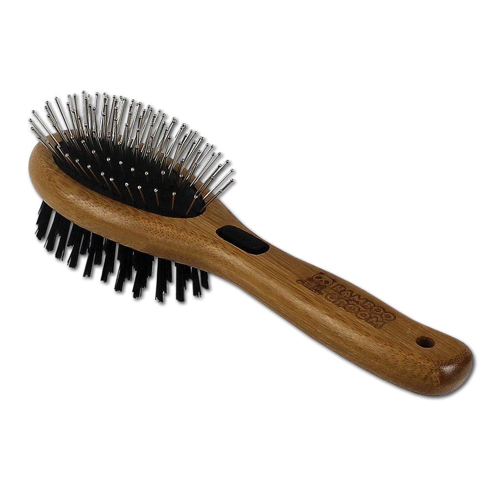 Bamboo Groom Small/Medium Combo Brush With Bristles & Stainless Steel Pins