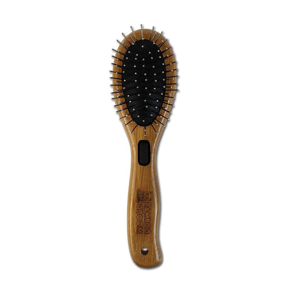 Bamboo Groom Small/Medium Combo Brush With Bristles & Stainless Steel Pins