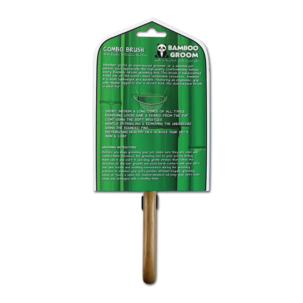 Bamboo Groom Small/Medium Combo Brush With Bristles & Stainless Steel Pins