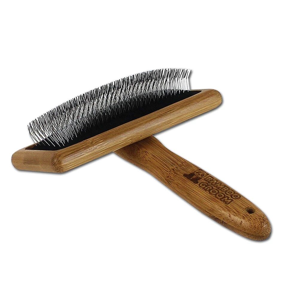 Bamboo Groom Slicker Brush With Stainless Steel Pins, Large