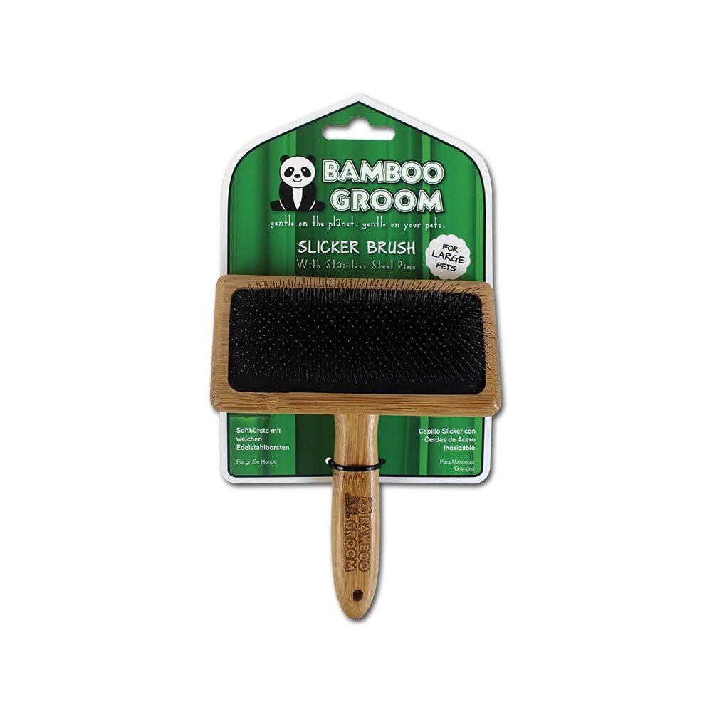 Bamboo Groom Slicker Brush With Stainless Steel Pins, Large
