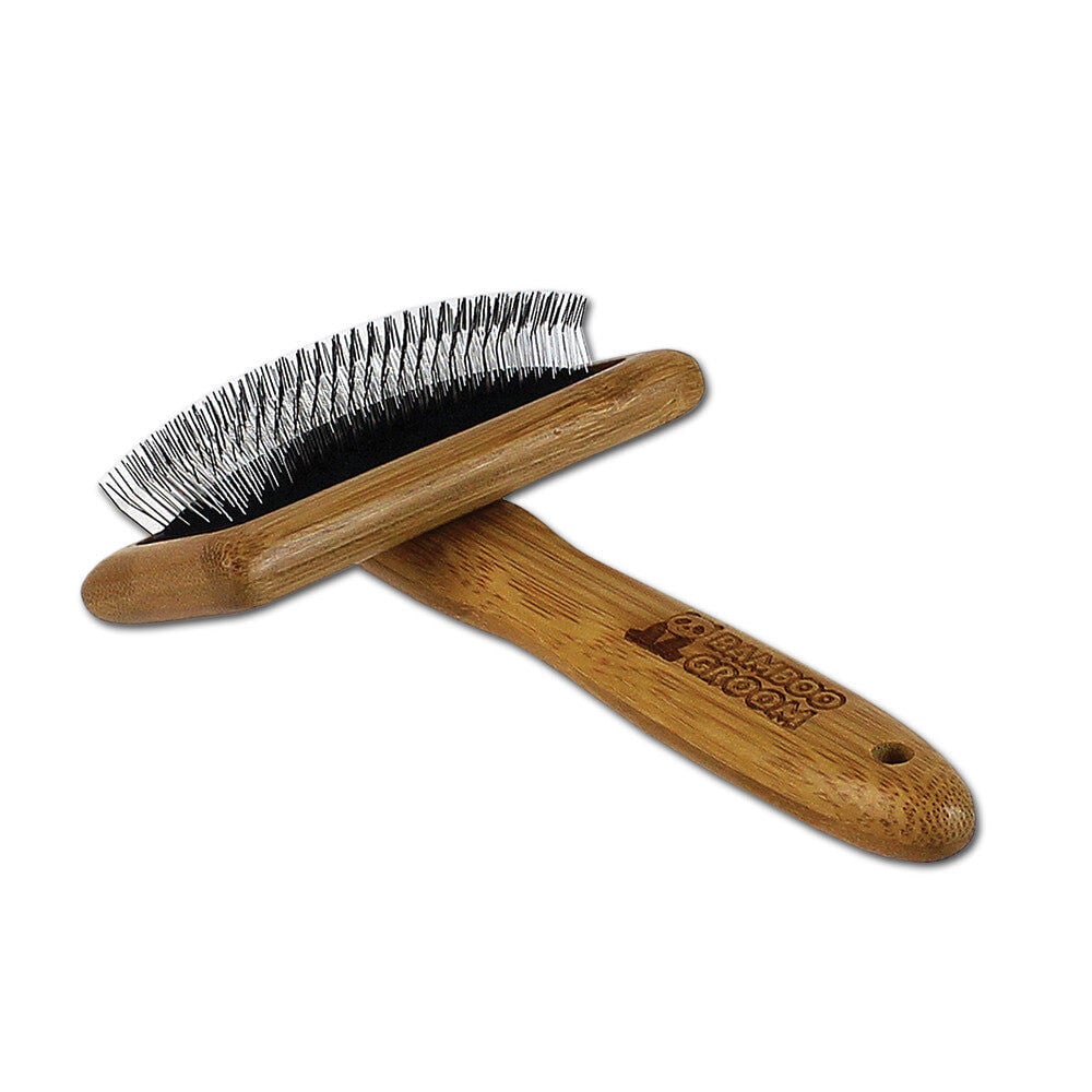 Bamboo Groom Slicker Brush with Stainless Steel Pins, 3.625 X 1.875-In