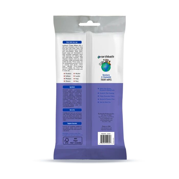 Earthbath Pet Tushy Wipes, 30-ct