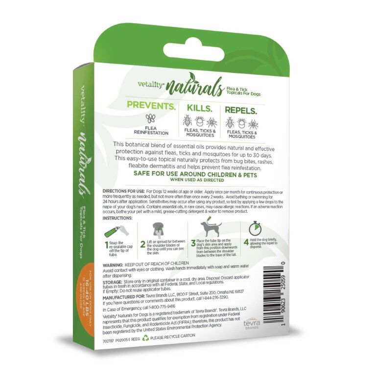 Vetality Naturals Flea & Tick Topicals For Dogs Up To 15-Lb